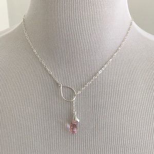 Pink Quartz Faceted Briolette Lariat Necklace.